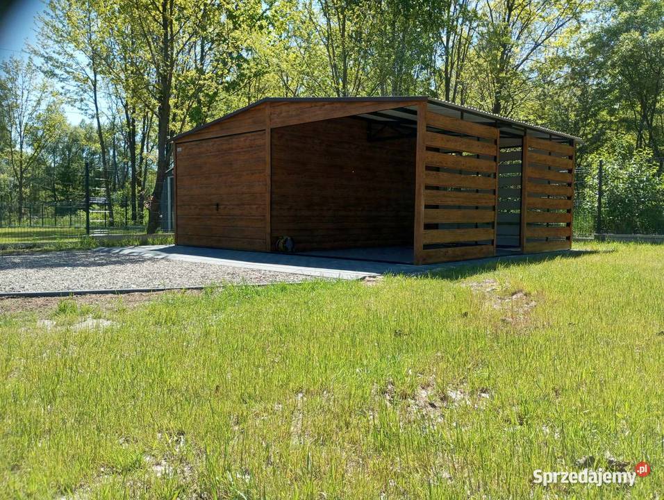 Garaż blaszany dwuspadowy z wiatą 6x5