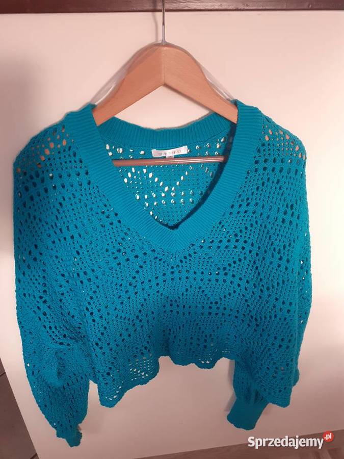 sweter ażurowy turkusowy M L bawełniany Gdańsk
