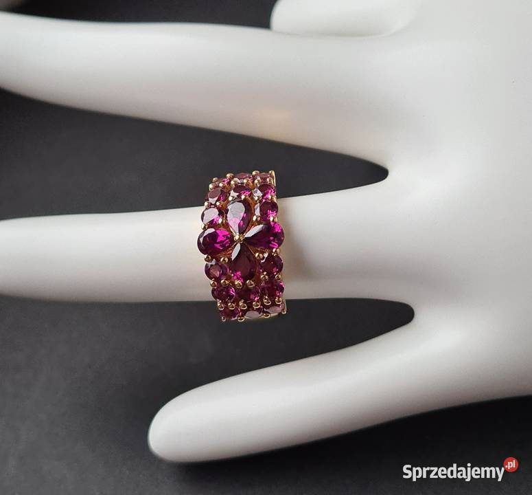 Pierścionek srebro 925 złocone Rodolity Otwock sprzedam