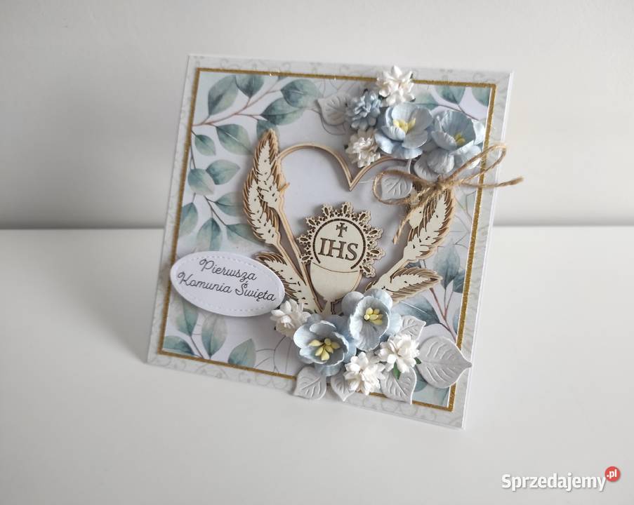 Kartka ręcznie robiona na Komunię Świętą w Rękodzieło
