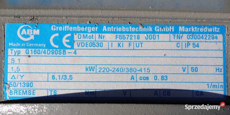 Motoreduktor 15kw 50obrmin Firmy ABM Kargowa