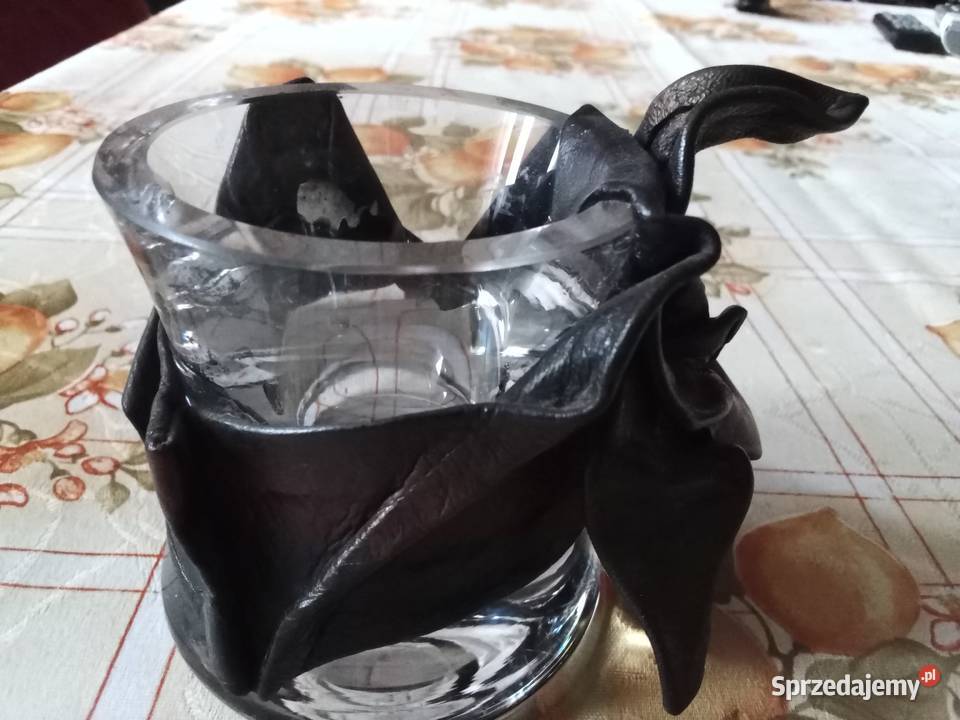 Prl świecznik szklo i skóra róża hand made sprzedam