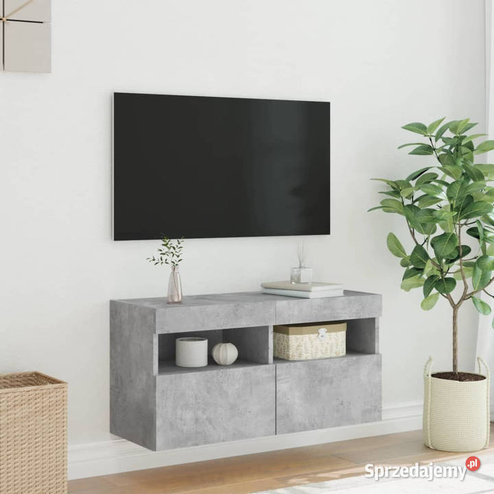 Ścienna szafka TV z LED szarość betonu 80x30x40 Warszawa