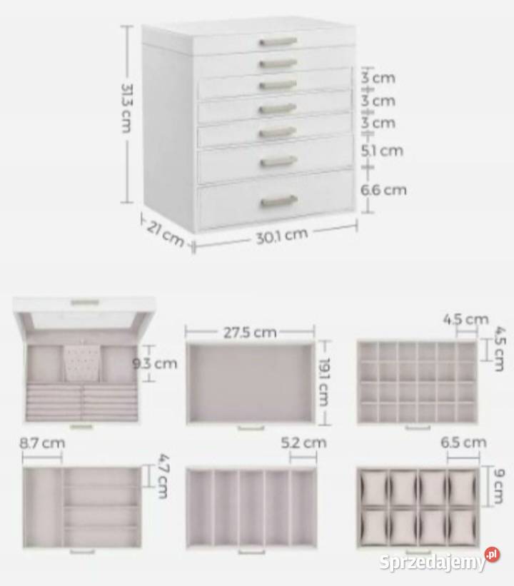 Szkatulka kasetka drewno biała 7 szuflad 28 nowa Poznań