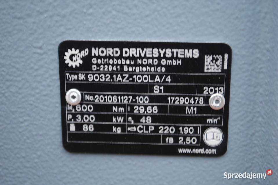 Motoreduktor kątowy 3kw 48obrmin firmy NORD lubuskie sprzedam