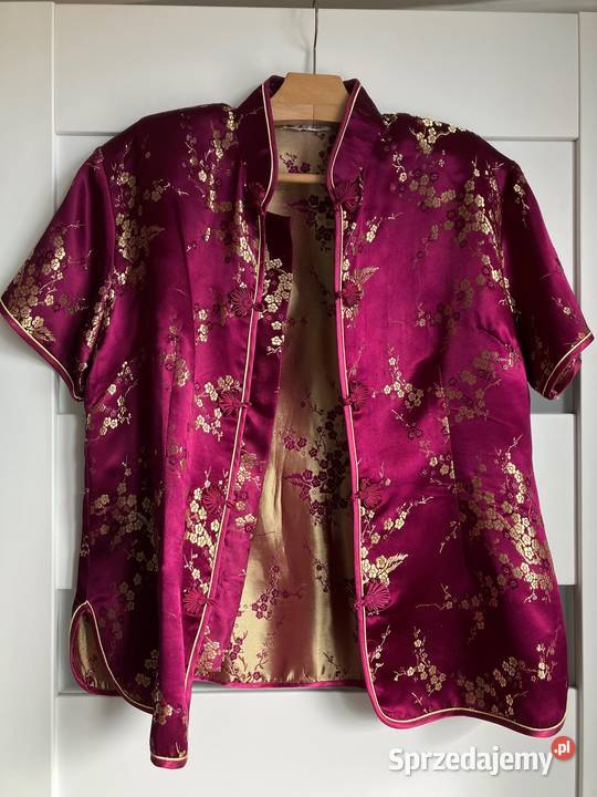 Piękne kimono bluzka kwiaty złote japonia bordo podkarpackie