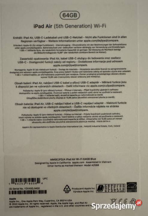 iPad Air 5 generacja WiFi 64 GB fabrycznie nowe Robakowo
