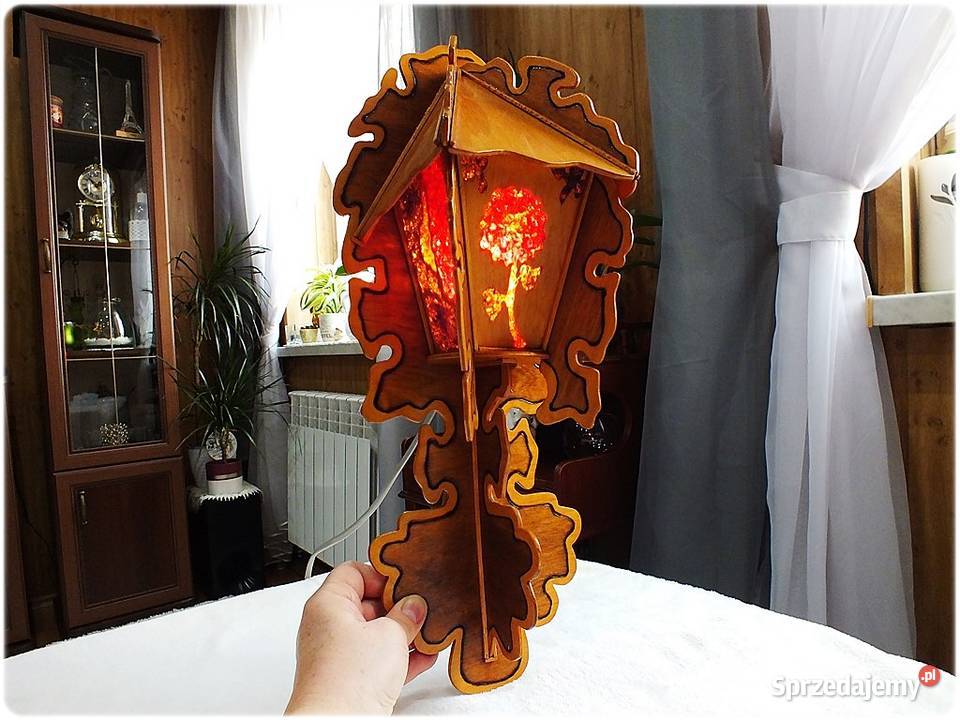 Stara Lampka drewniana śliczne kolorowe witraże lubuskie Żary sprzedam