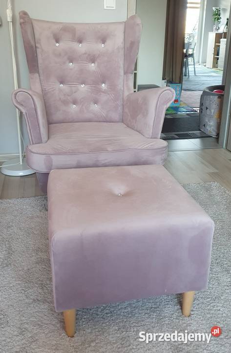 Fotel uszak podnóżek velvet diamenciki sprzedam