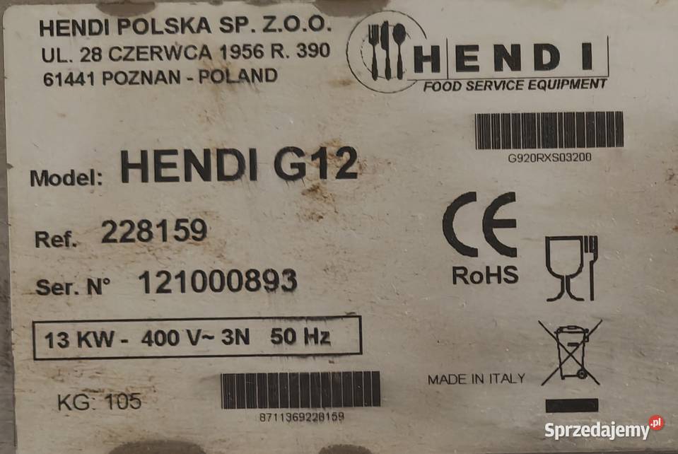 Piec konwekcyjny G12 HENDI Gastronomia Jarocin sprzedam