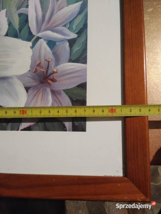 Stary obraz w ramce obrazek z czasów PRL Kwiaty Dąbrowa Górnicza