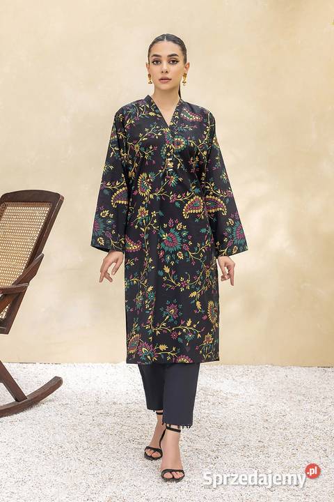 Długa tunika czarna kolorowa S 36 bawełna Bluzki i koszule