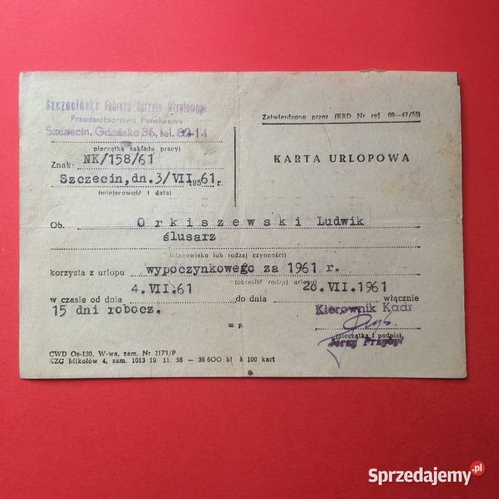 1719 Karta Urlopowa Orkiszewski Antykwariat zachodniopomorskie Szczecin