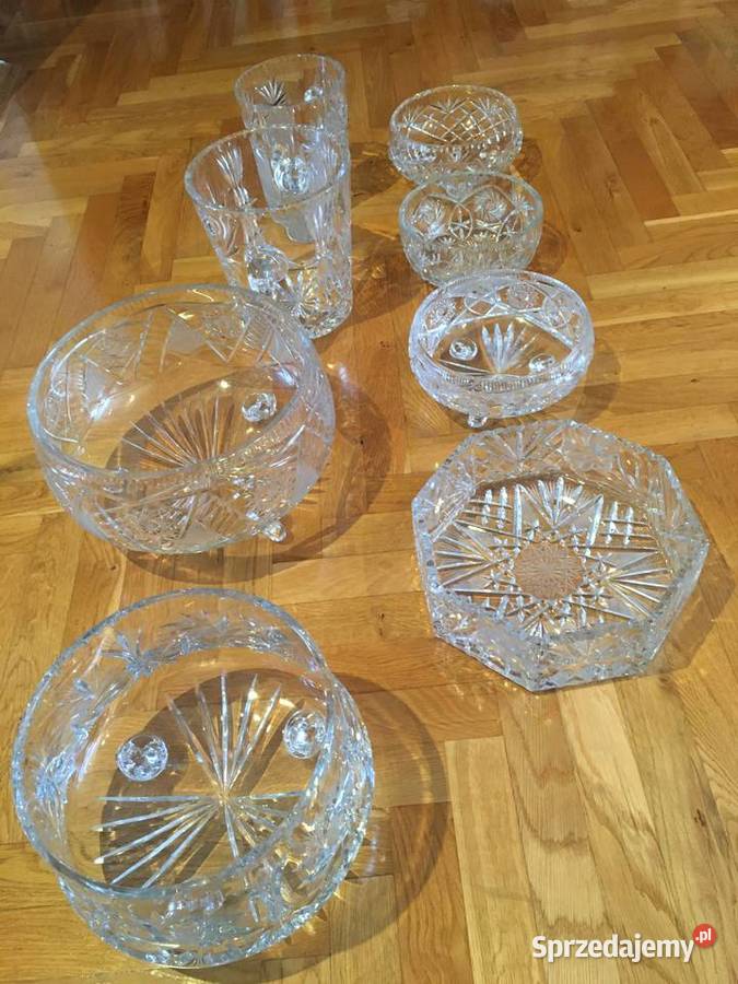 Zestaw kryształów PRL 8 sztuk przezroczysty Łódź