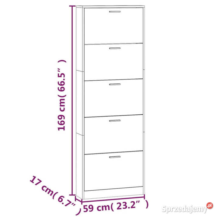 Półka na buty brązowy dąb 59x17x169 WM342517 Warszawa