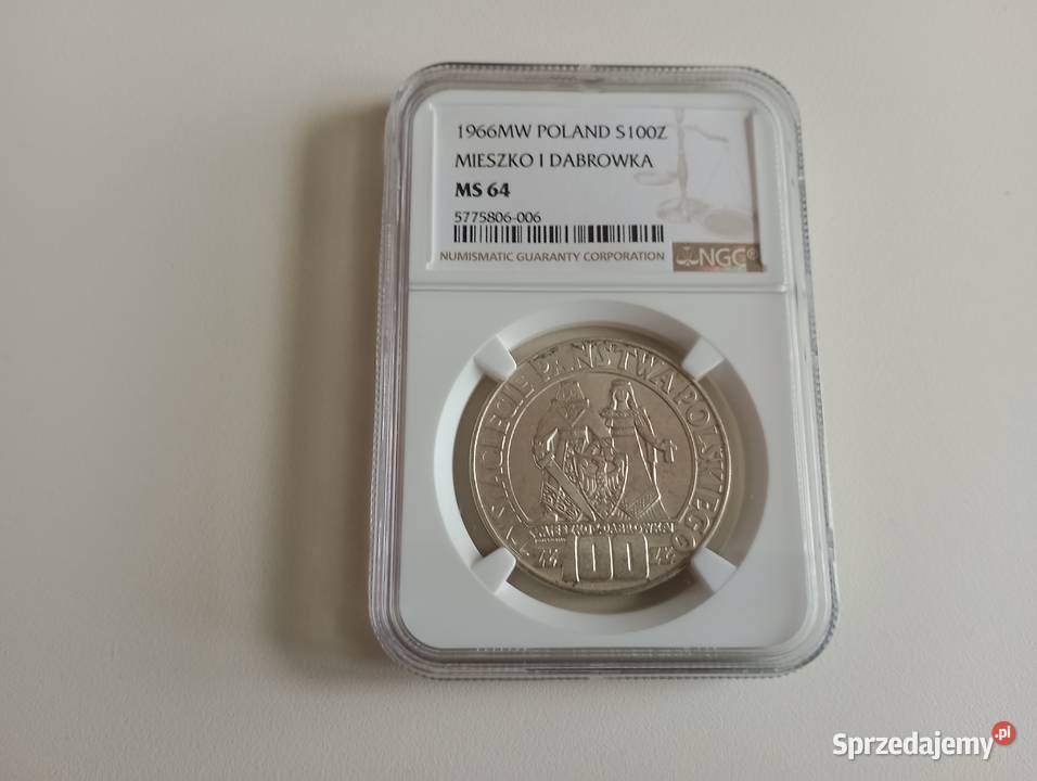 Moneta 100 1966 r MS 64 Mieszko i Dąbrówka wielkopolskie Mosina