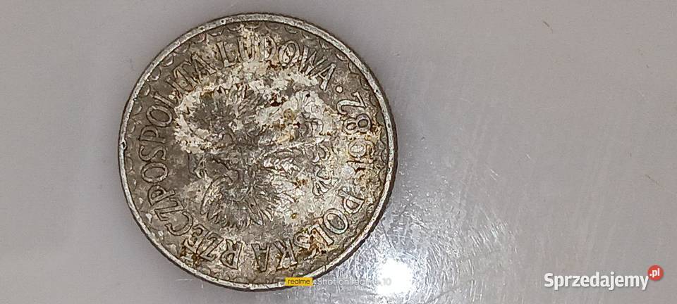 Moneta o nominale 1 z roku 1982 z Płaską Datą Bielawa sprzedam