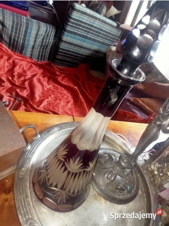 Karafka Biedermeier Rubinowe szkło korek Szkło