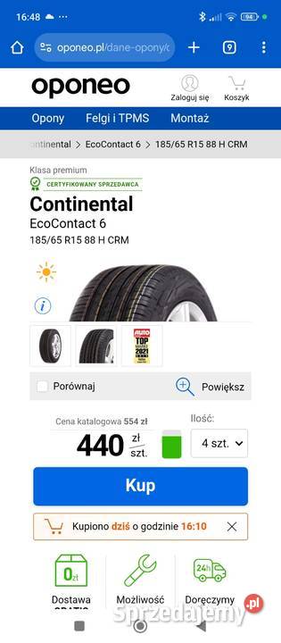 nowe opony 18565 letnie Continental EcoContact6 Samochodowe