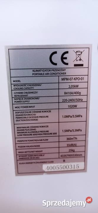 Klimatyzator MPM Stan B idealny na lato Oleśnica