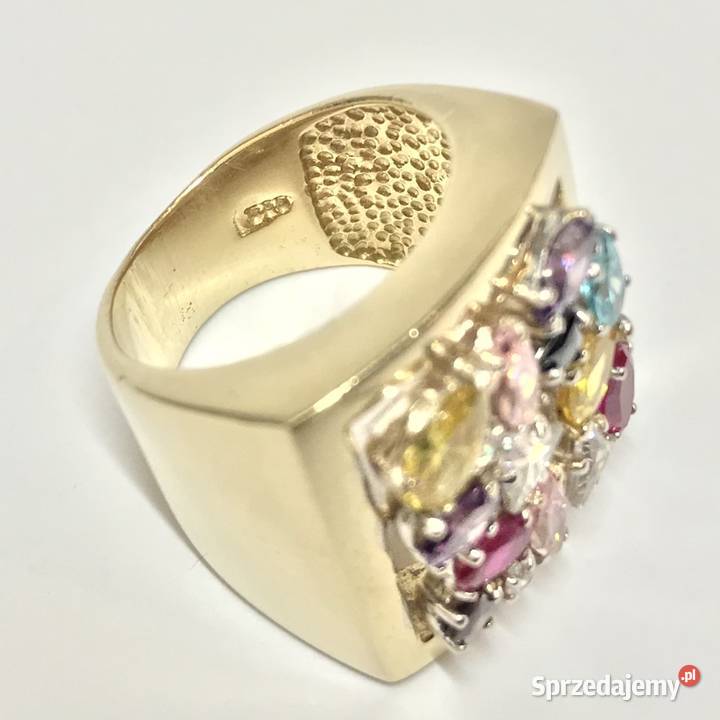 Złoty PIERŚCIONEK 585 14K bajkowy KAMIENIE cud Warszawa