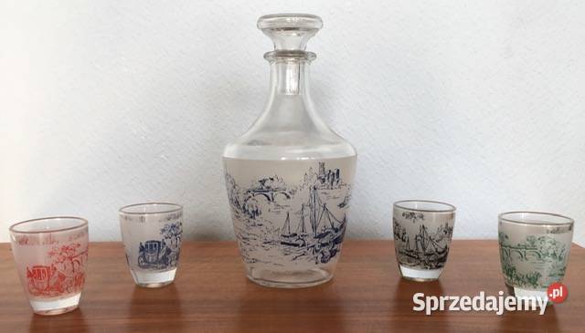 Vintage Francuska karafka i 4 szklaneczki Lata Nowy Sącz