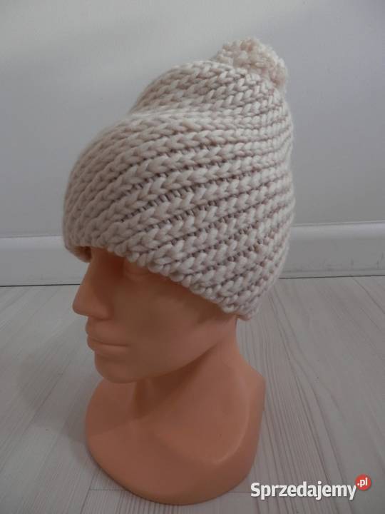 Czapka Zimowa Wełniana Slouchy z Pomponem Gruby