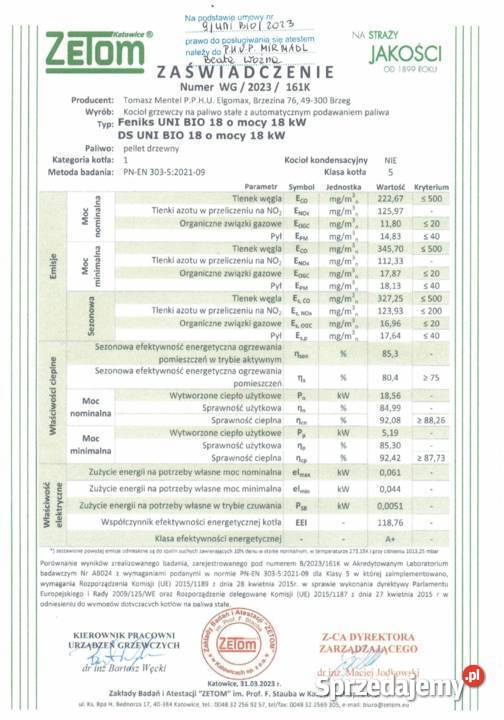 Kocioł piec co na pellet 18kW do 160m2 5 klasa Ząb