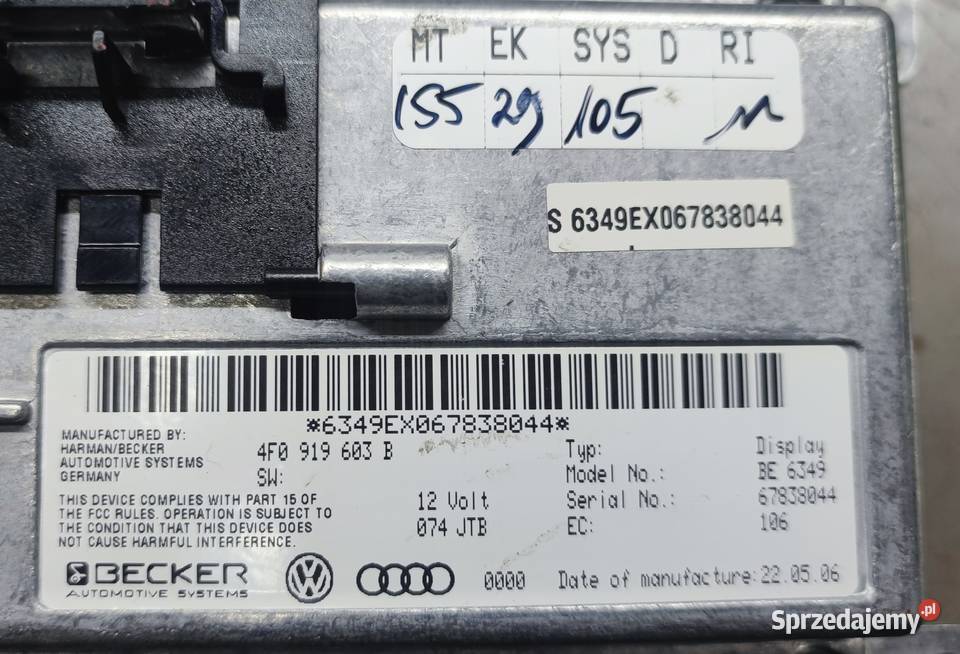Ekran nawigacja wyświetlacz MMI 2G High Audi 4F0 osobowe