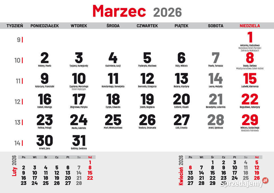 Kalendaria jednodzielne 2026 PROJEKT pdf A4 3 wielkopolskie Piła sprzedam