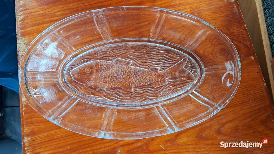 Stary Szklany Półmisek Z Motywem Ryby PRL Świecie