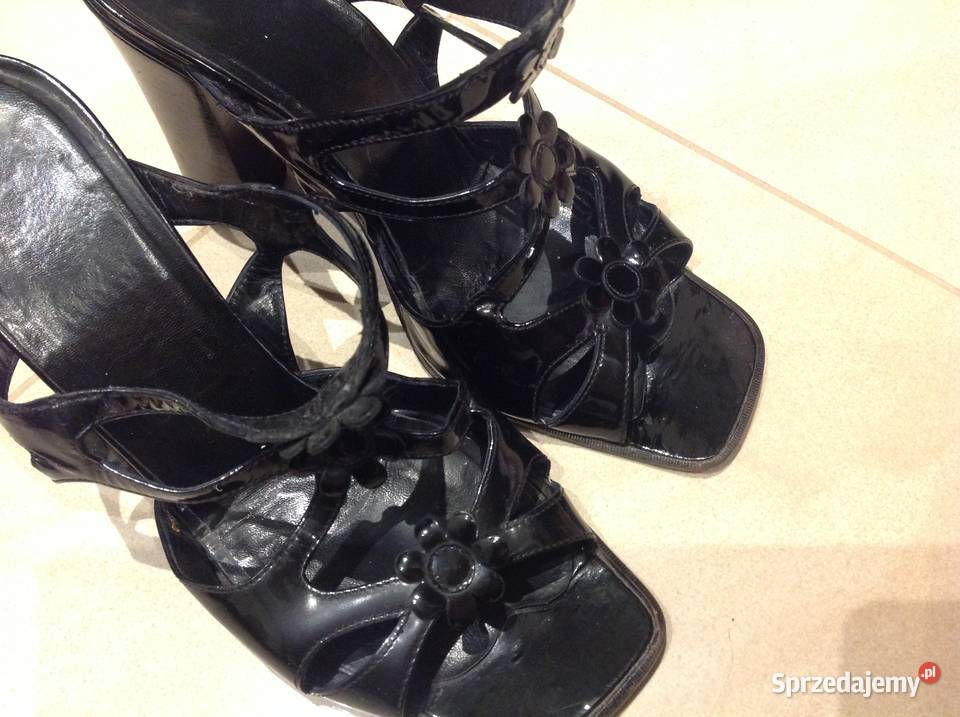 Klapki Czarne na obcasie skórzane damskie r 375 Nowa Sól sprzedam