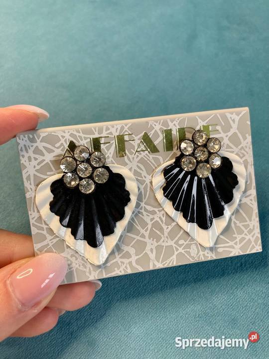 Nowe kolczyki vintage listki kryształki biało Kolczyki Nisko
