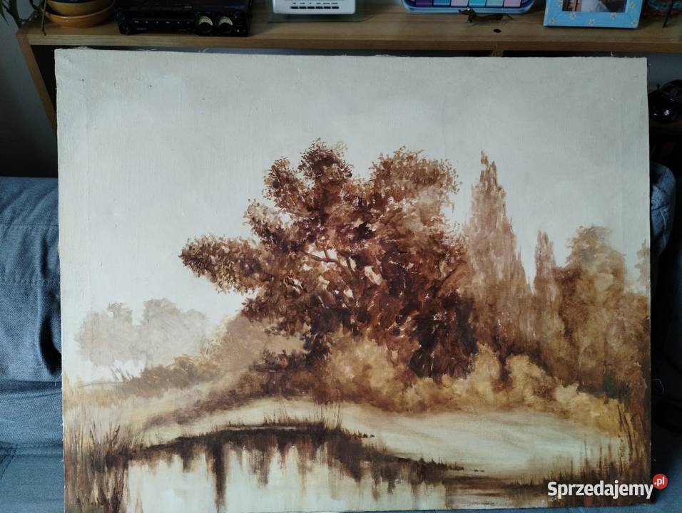 Obraz pejzaż akwarela duży 69X89 Warszawa