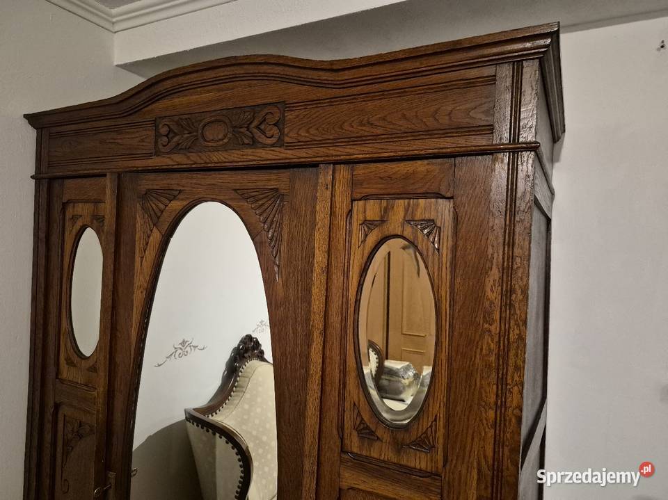 Stara szafa secesyjna garderobiana dębowa z