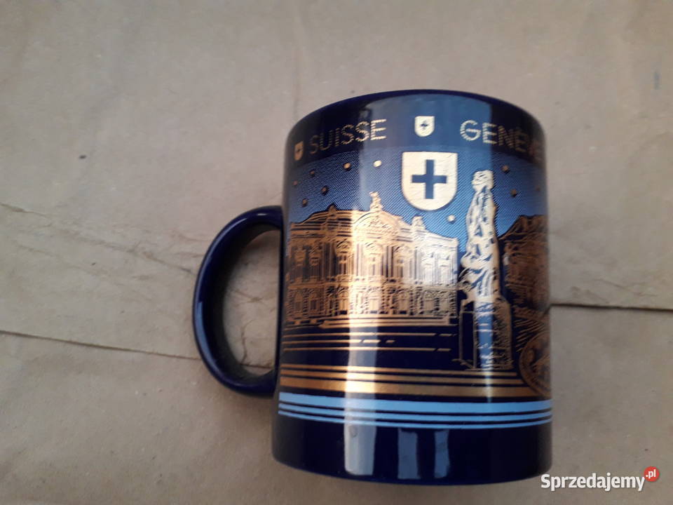 Switzerland Blue Gold Ceramic Coffee Tea Cup Kubki mazowieckie Warszawa