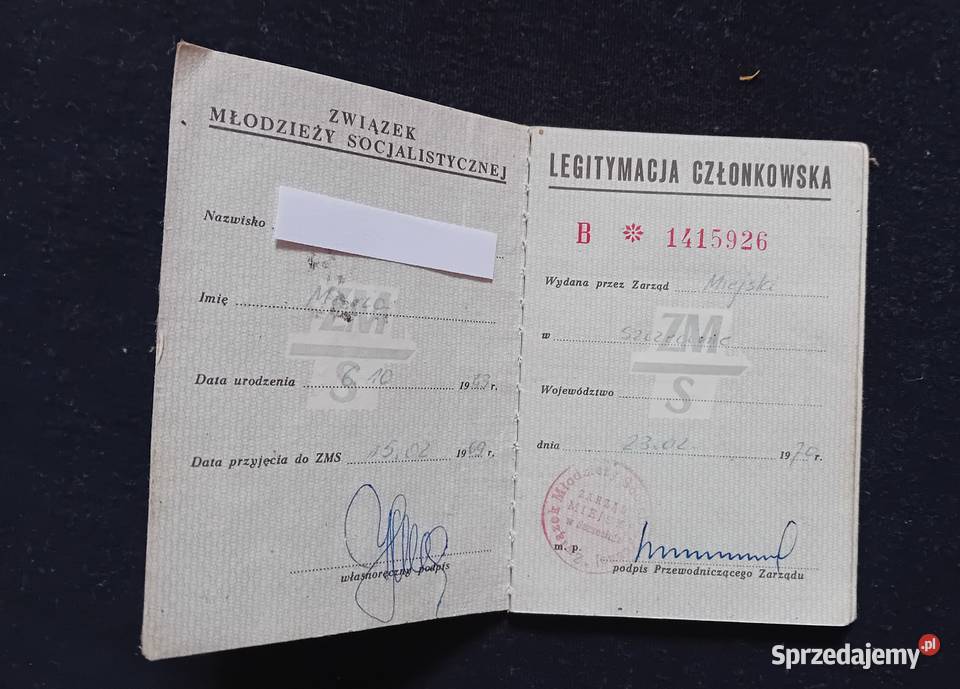 Legitymacja ZMS Szczecin 1970 r PRL