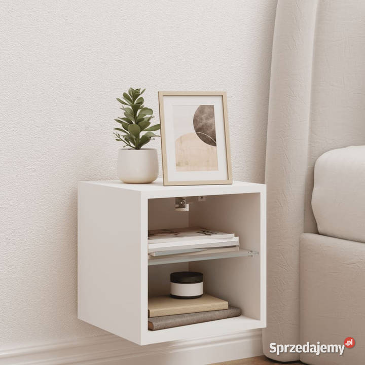 Ścienna szafka telewizyjna z LED biała 30x285x30
