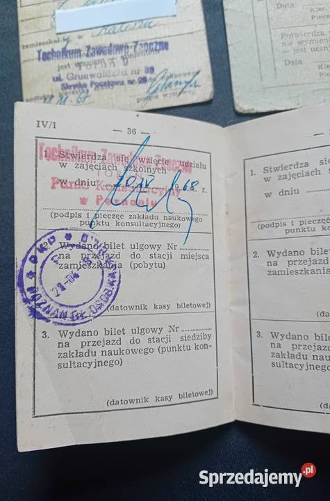 Wkładka na przewozy PKP do legitymacji ucznia wielkopolskie Koźminek