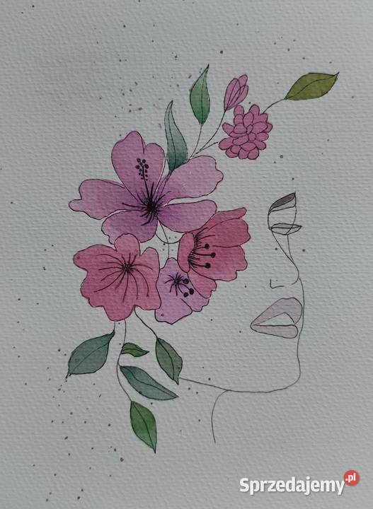 Obraz Akwarela Kobieta w kwiatach Rękodzieło