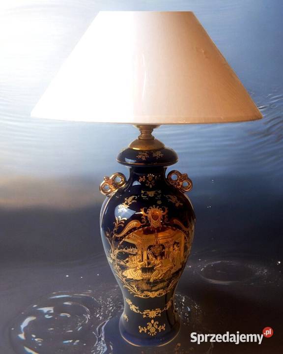 Porcelanowa lampa stołowa kobalt i złoto Pomiechówek