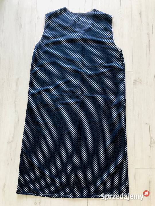 NOWY długi fartuch granatowy w kropki sprzątanie Łódź