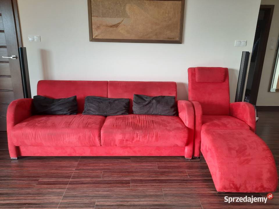 wypoczynek sofa dwa fotele dwa podnóżki Czerwona Sofy i kanapy