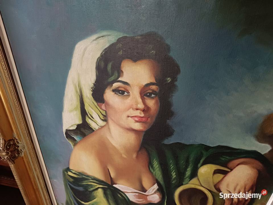 Duży obraz na płótnie w pięknej starej ramie kujawsko-pomorskie