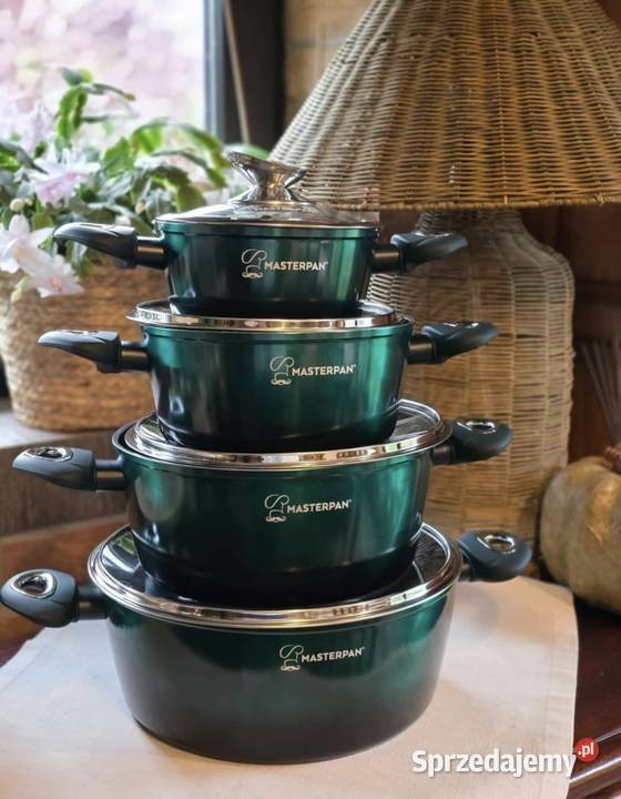 259 Garnki lakierowane zielone 4 sztuki Zabrze