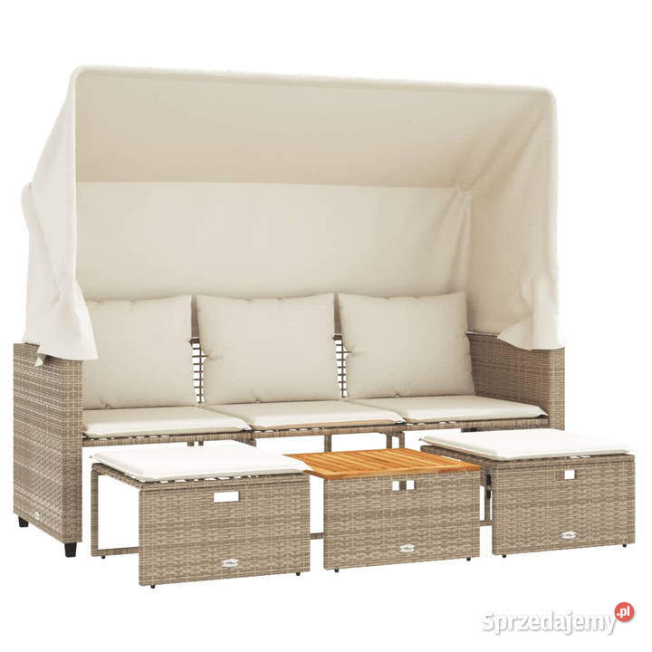 3os sofa ogrodowa z baldachimem i podnóżkami beż mazowieckie
