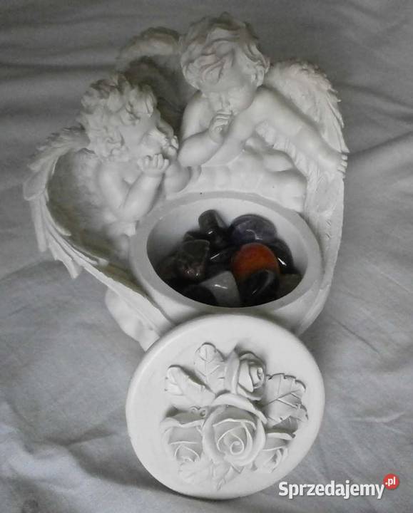 Precyzyjna Rzeźba Aniołki Kropielnica Alabaster