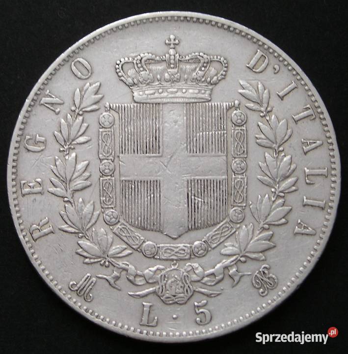 WŁOCHY 5 LIRÓW 1874 KRÓL WIKTOR EMANUEL II Łódź
