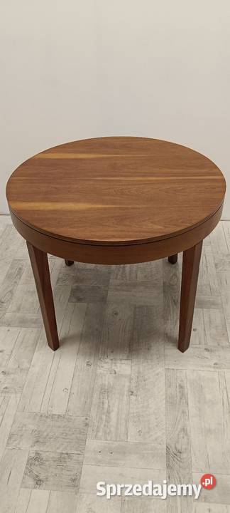 stół okrągly PRL vintage fornir orzech do salonu Radomsko