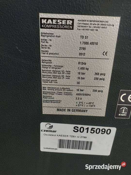 Osuszacz KAESER TD51 097kW 565m3min 16 bar Wilków sprzedam
